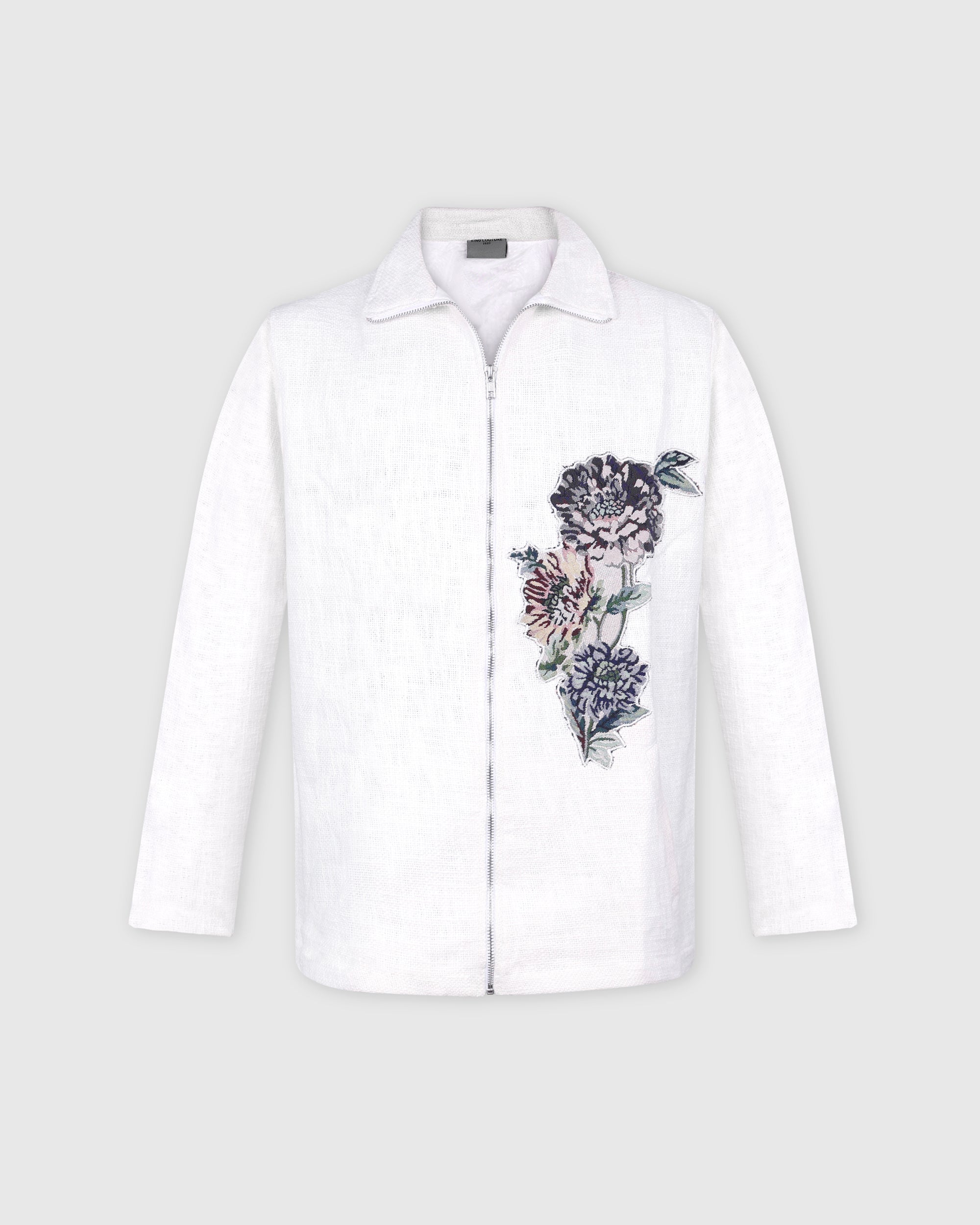 Floral Jacquard Zipper Jacket