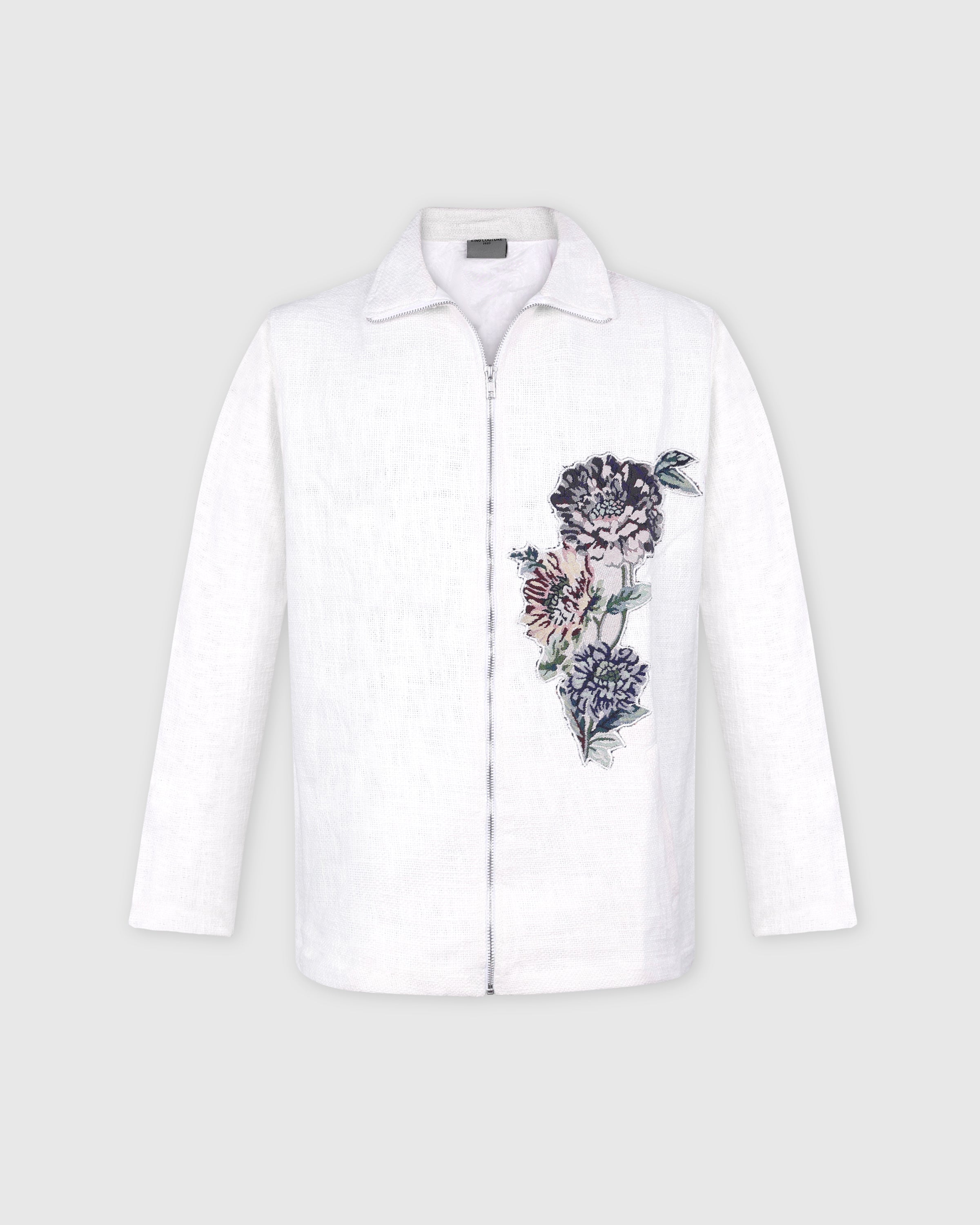 FLORAL JACQUARD ZIPPER JACKET