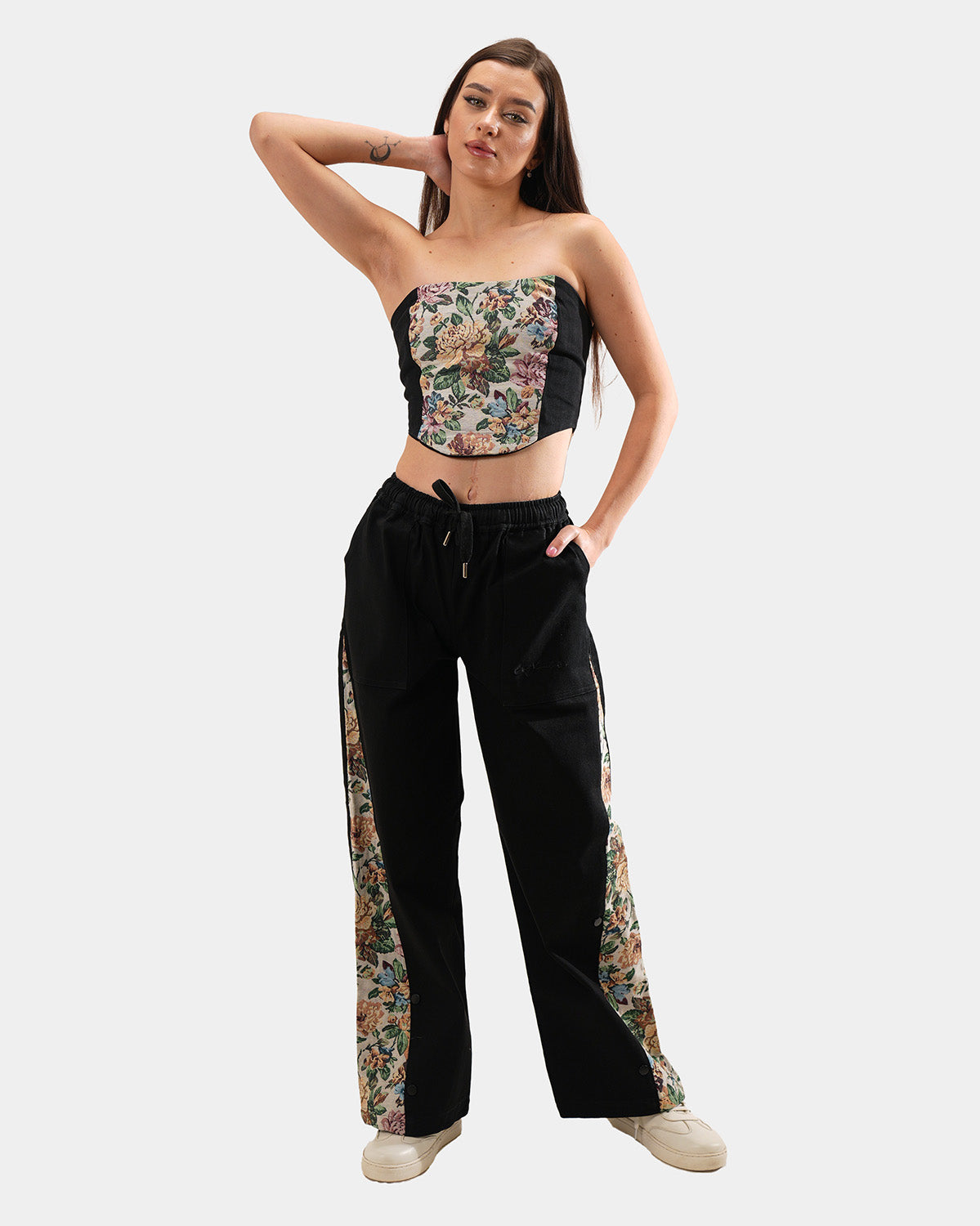 GREY FLORAL JACQUARD CORSET