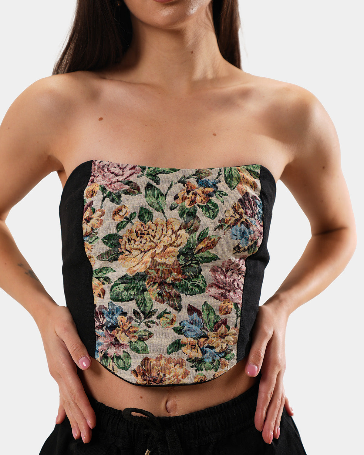 GREY FLORAL JACQUARD CORSET