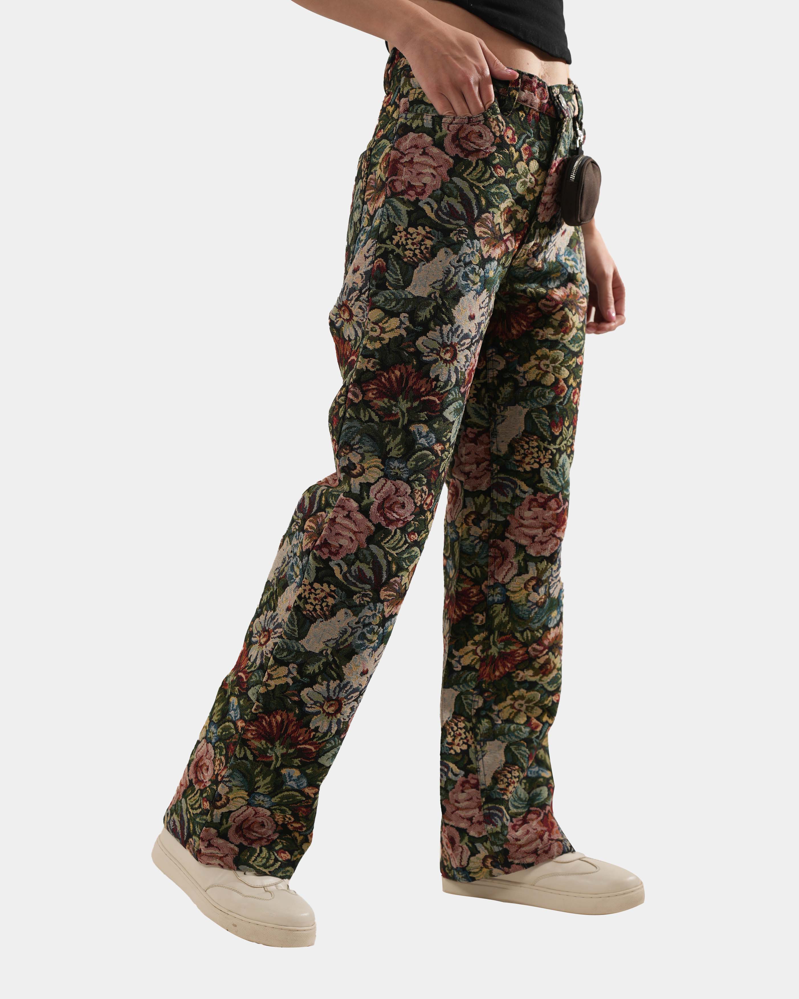 Straight Fit Floral Jacquard Pant