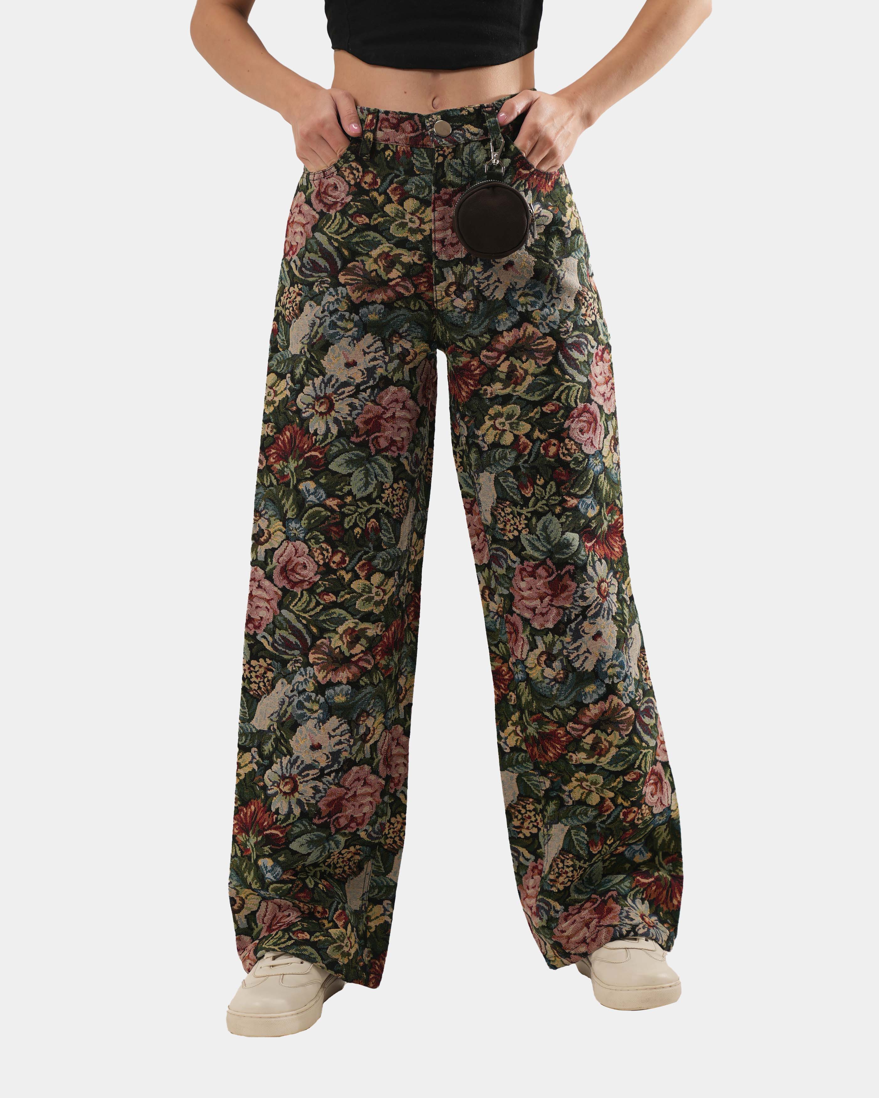 STRAIGHT FIT FLORAL JACQUARD PANT