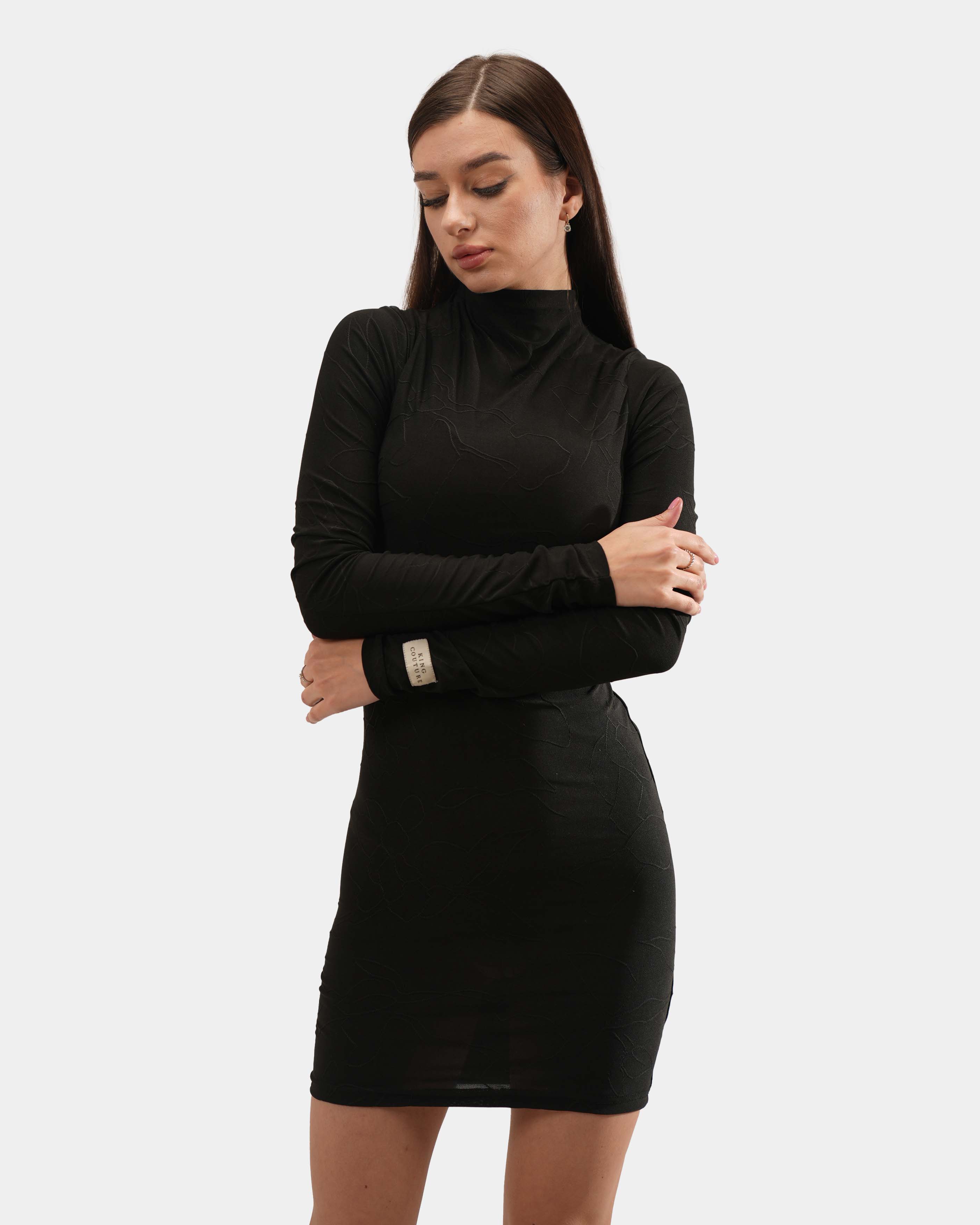 EMBROIDERY TURTLENECK DRESS