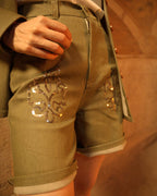 GREEN DENIM SHORTS