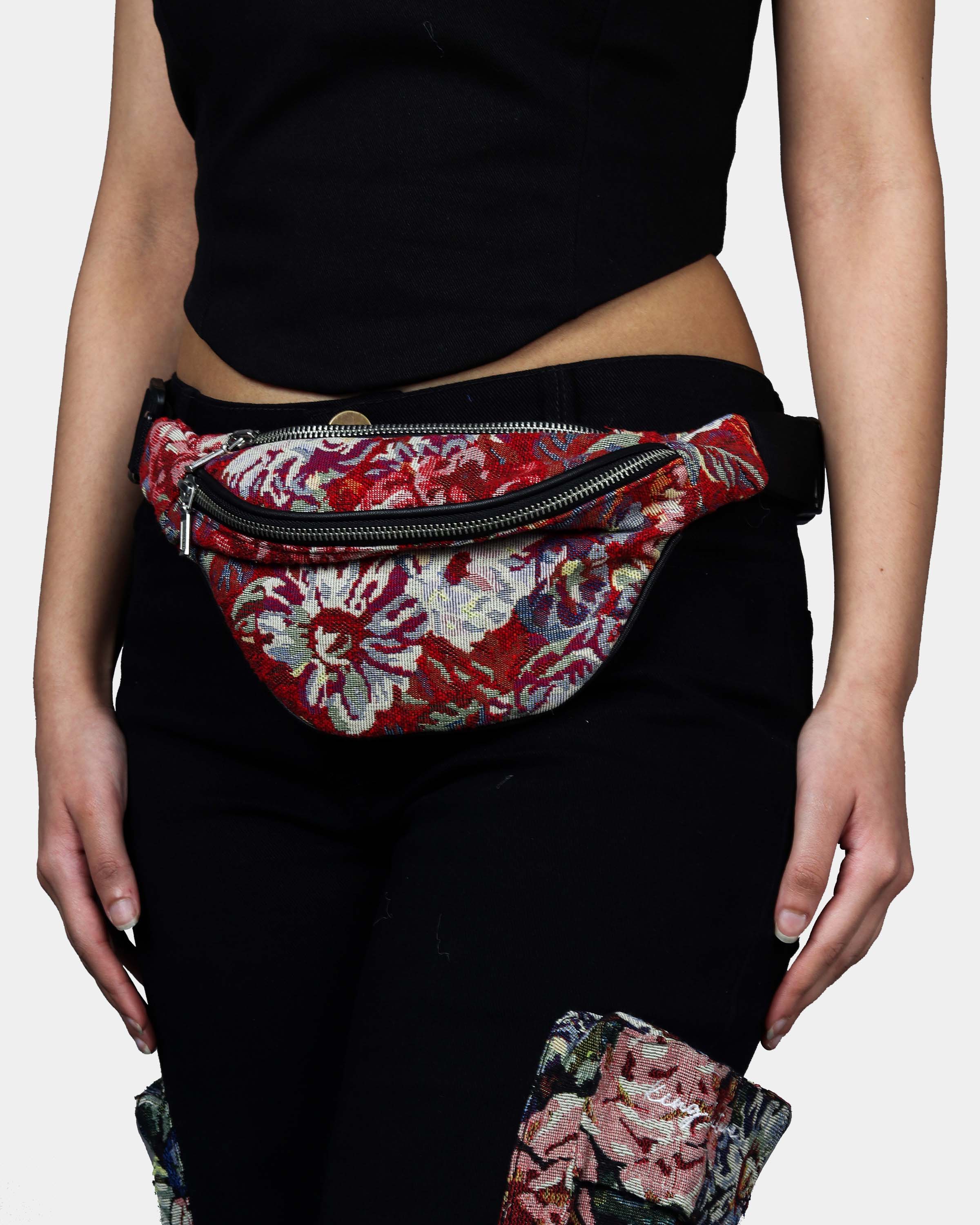 CARMINE RED FLORAL WAIST BAG