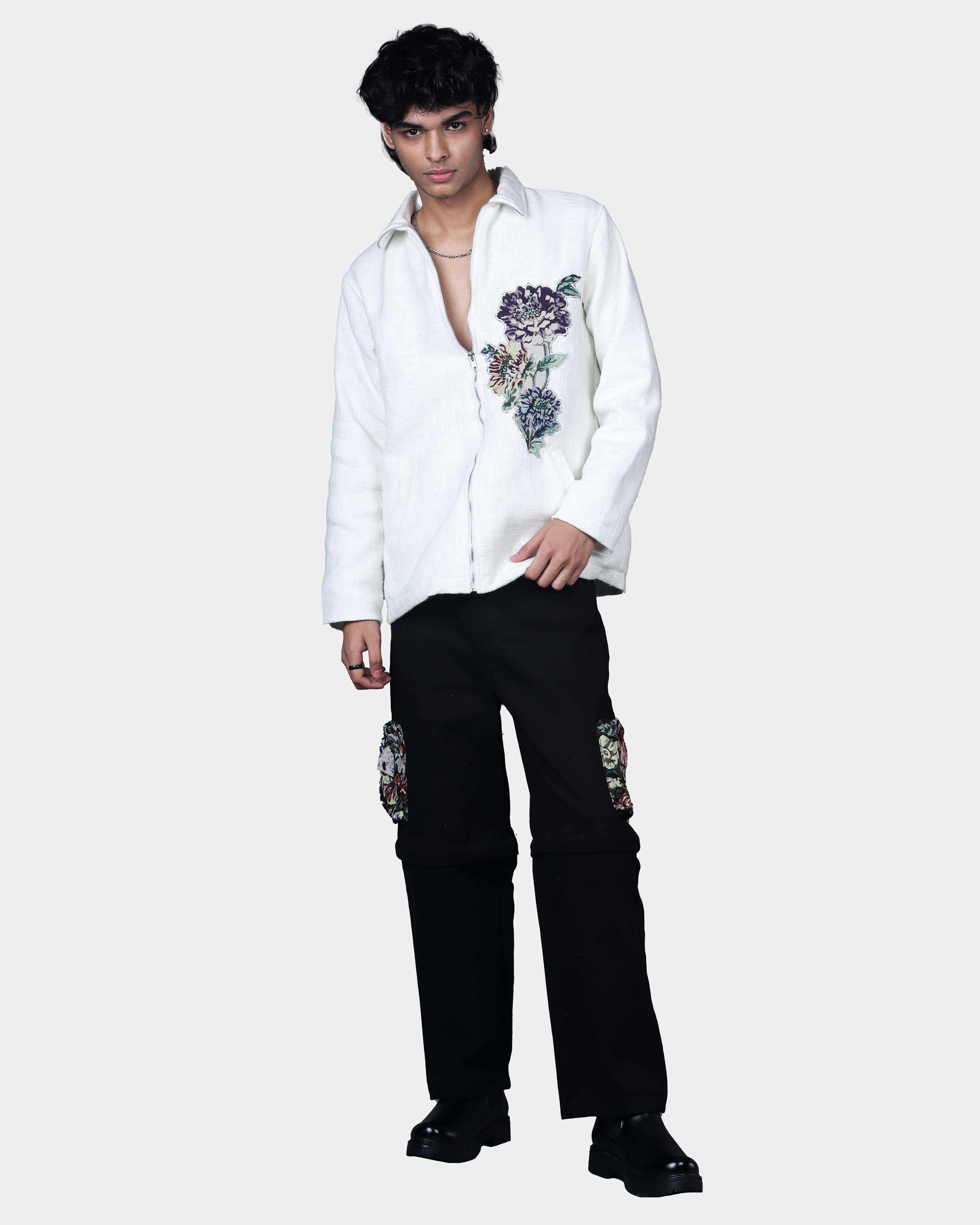 Floral Jacquard Zipper Jacket