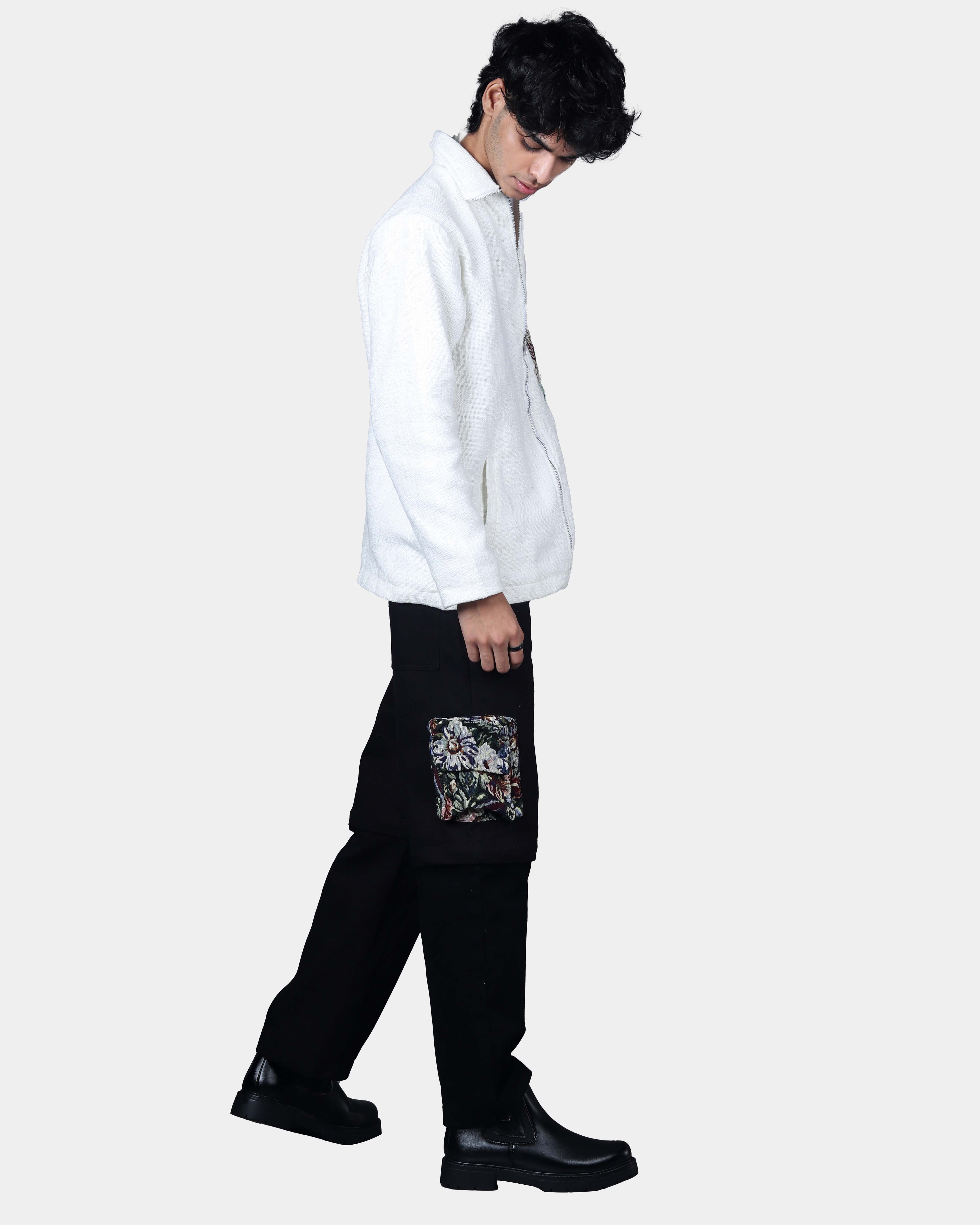 FLORAL JACQUARD ZIPPER JACKET