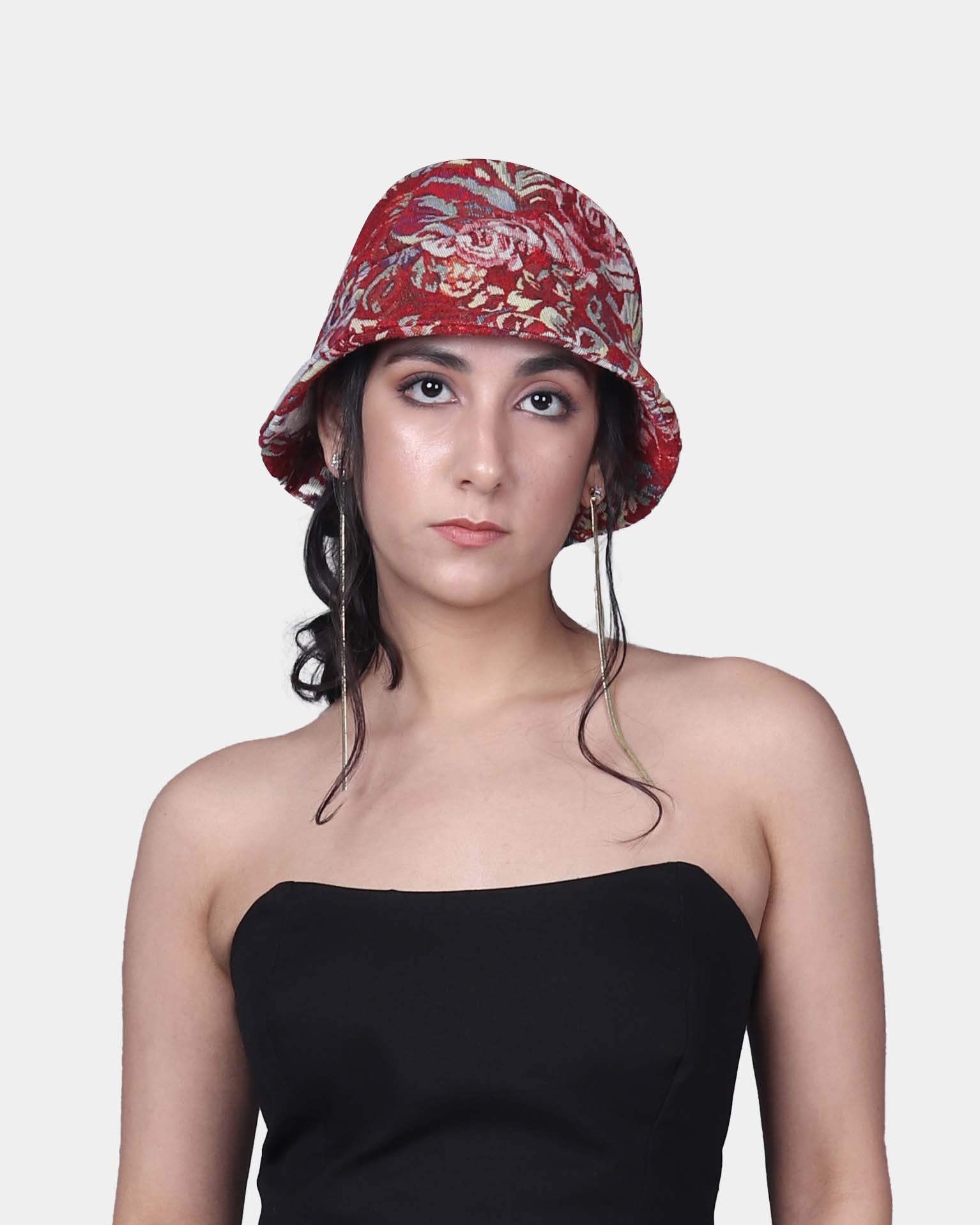 Carmine Red Floral Bucket Hat