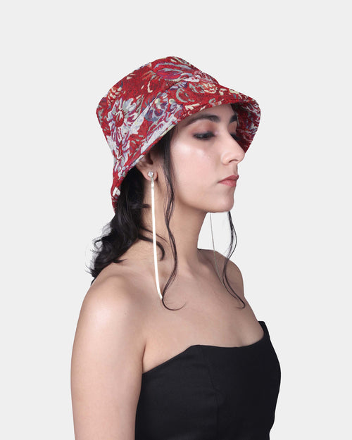 CARMINE RED FLORAL BUCKET HAT