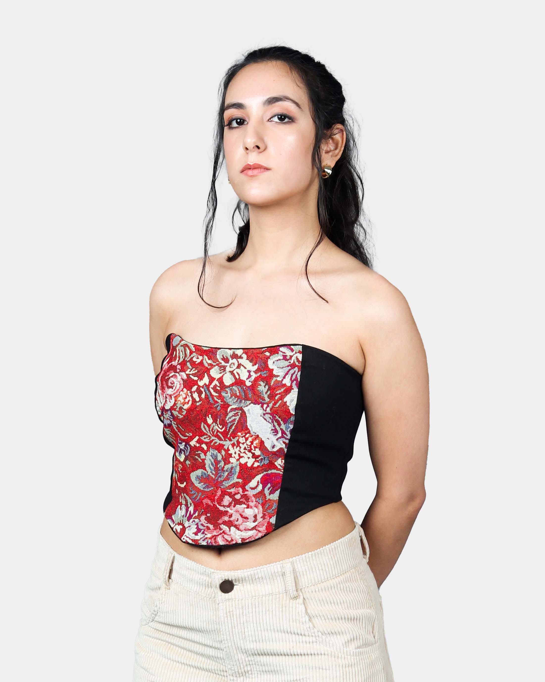 Floral Carmine Red Corset