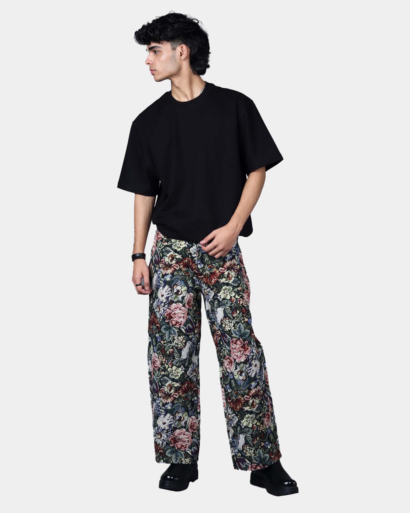 Straight Fit Floral Jacquard Pant