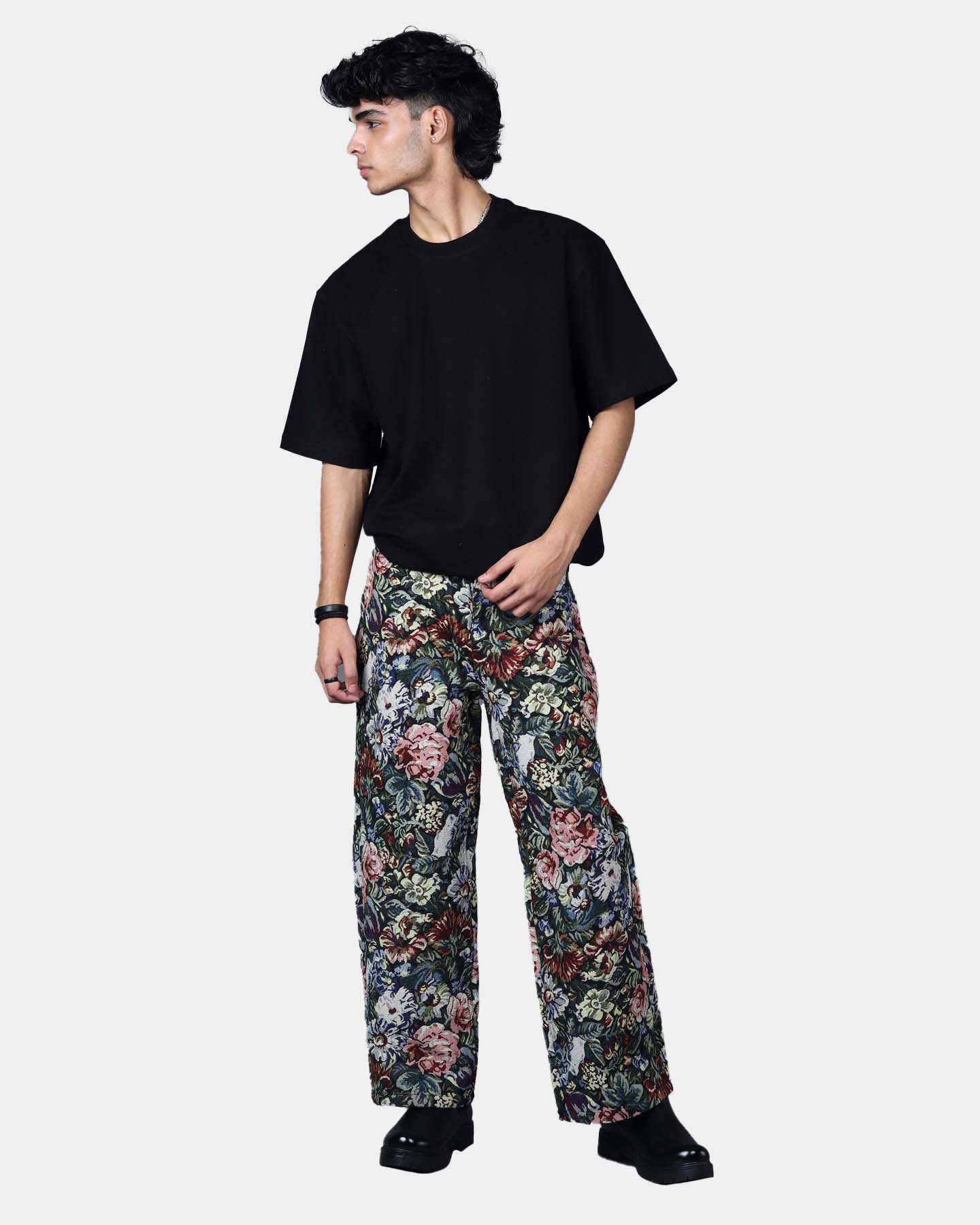 STRAIGHT FIT FLORAL JACQUARD PANT