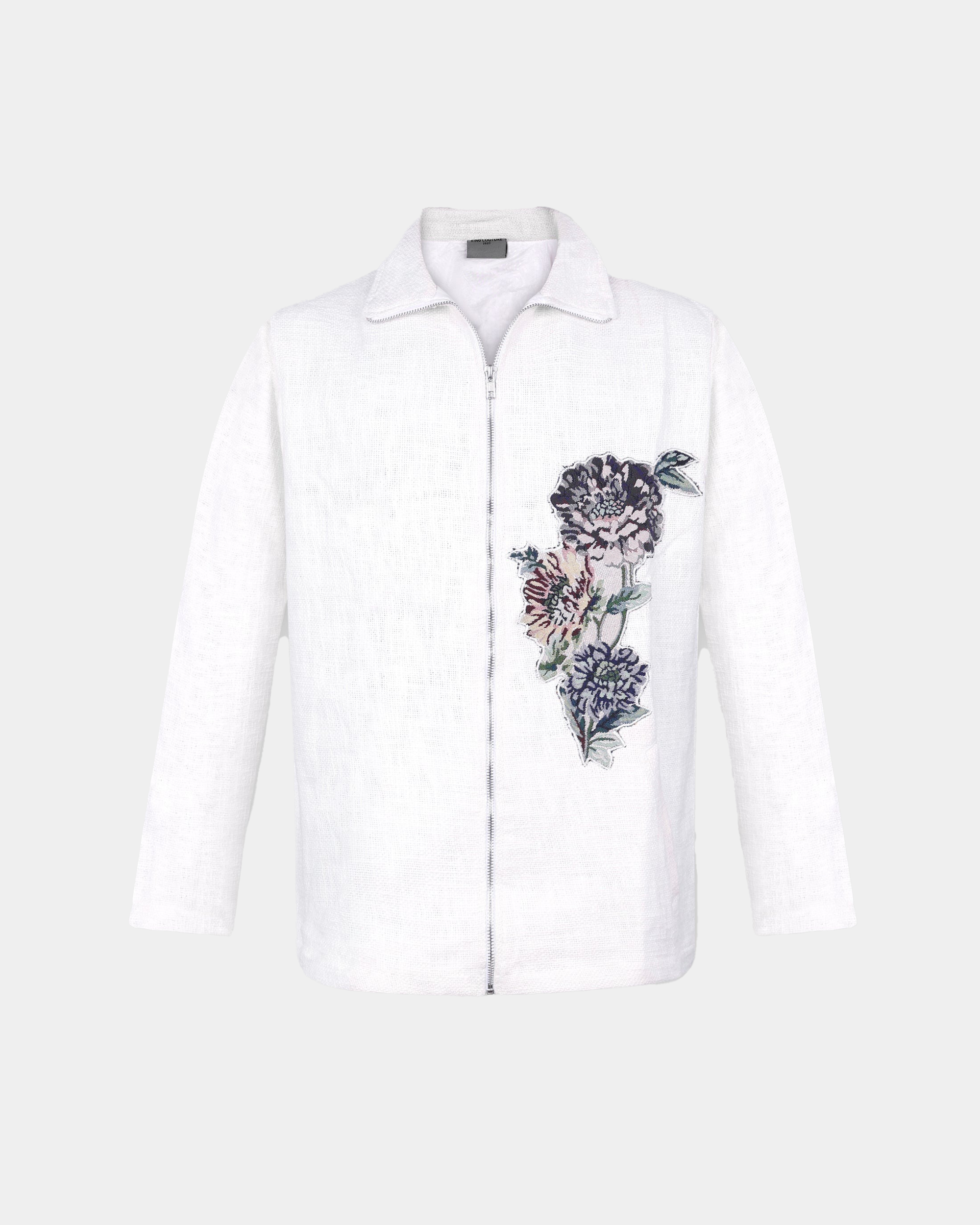 Floral Jacquard Zipper Jacket
