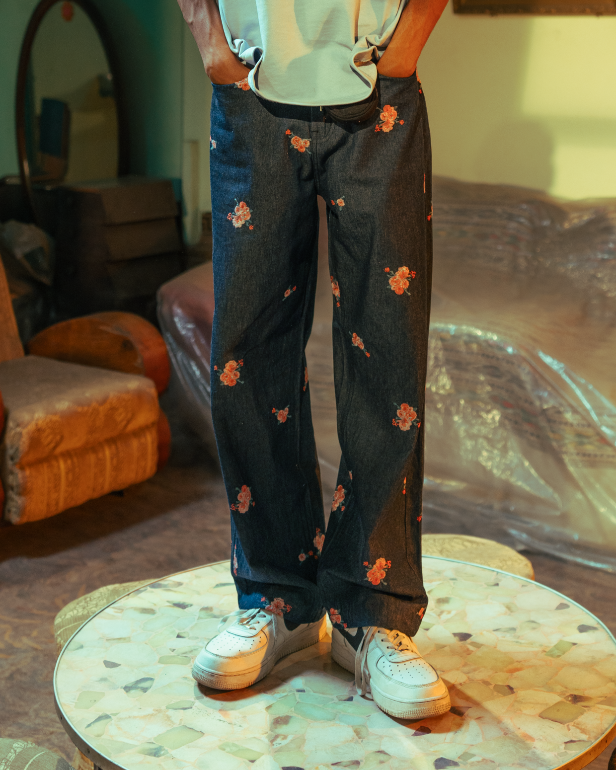 FLORAL DENIM PANT